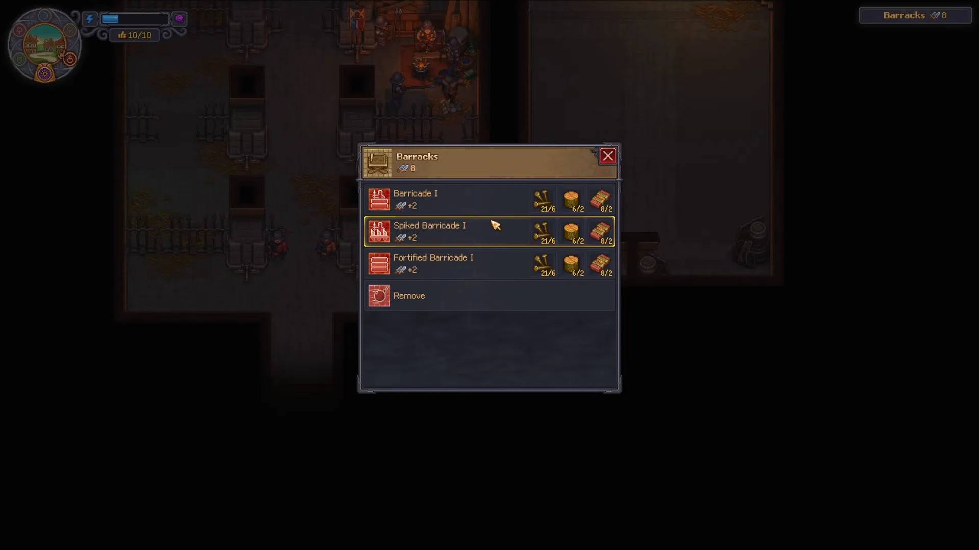 Barricade blueprints in the barracks construction menu