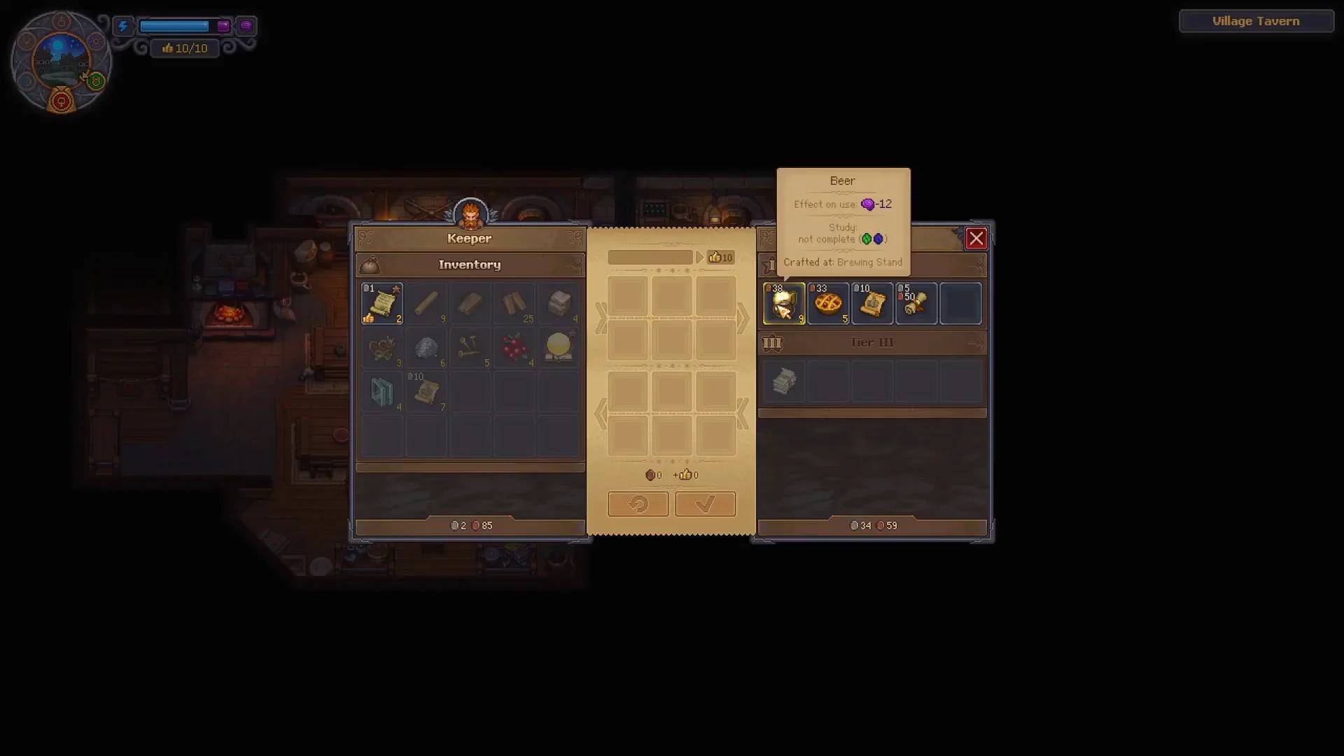 Beer tooltip and inventory in the house