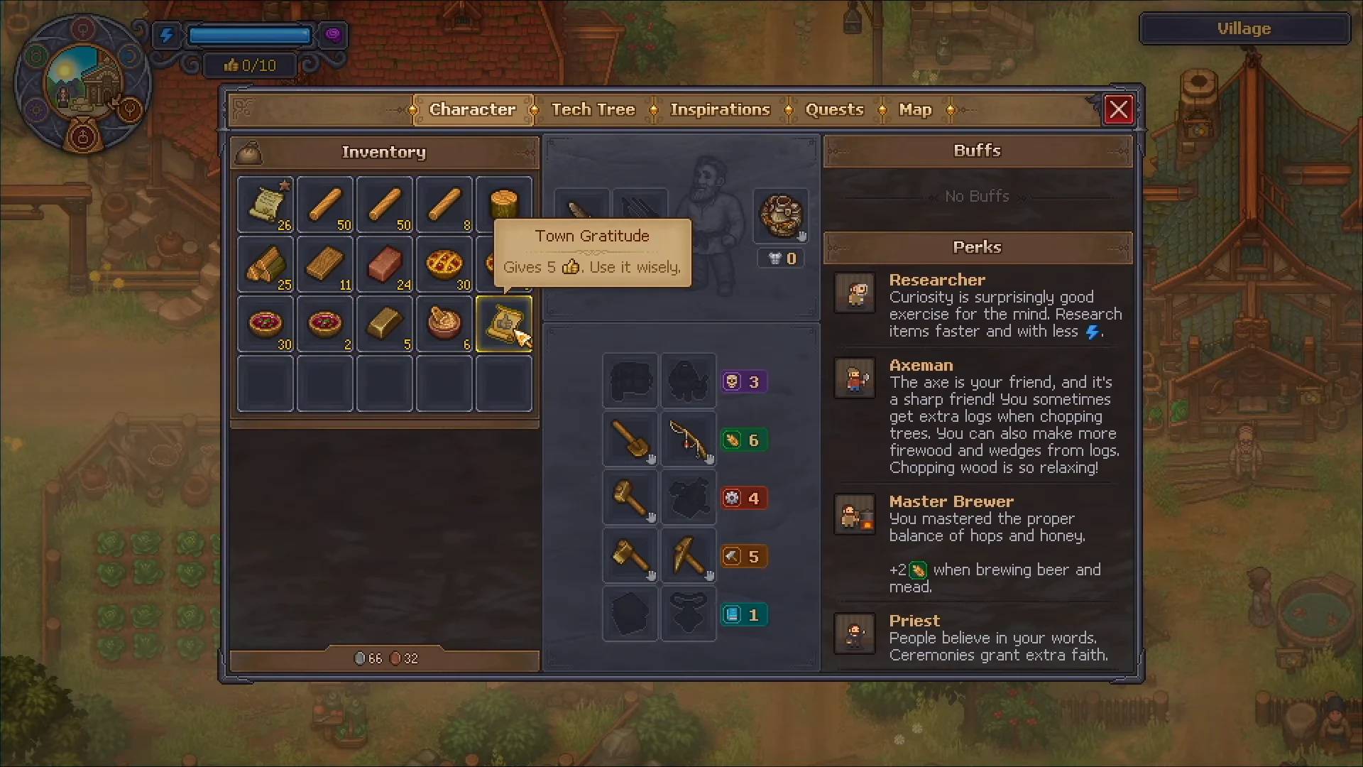 Inventory tooltip for the town gratitude scroll
